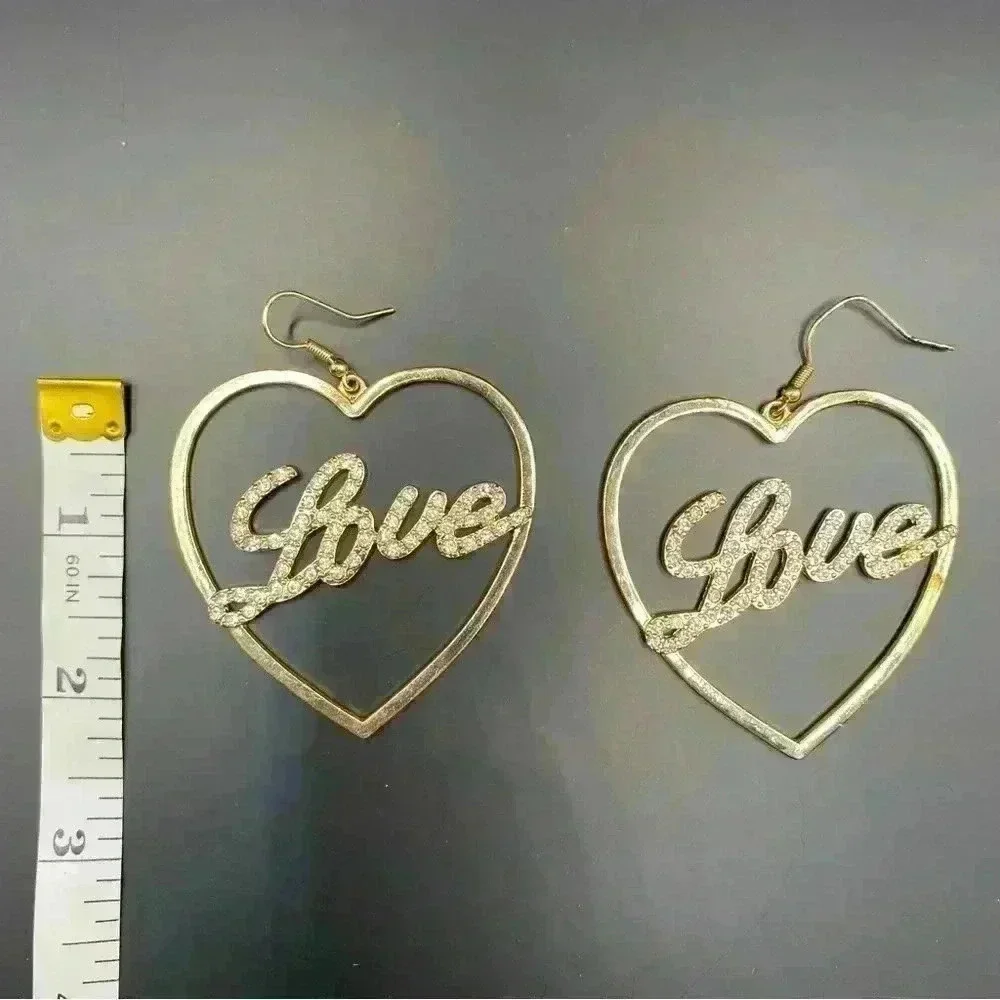 Heart-shape Love Earrings Gold And Clear Crystal